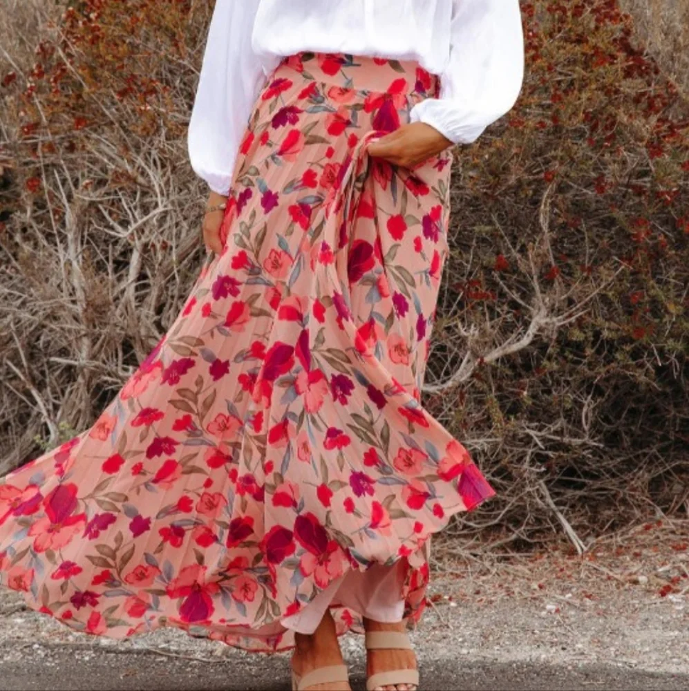 Strawberry Fields Pleated Maxi Skirt